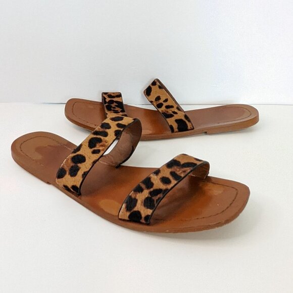 Zara Vegan Leather Flat Sandals Animal Leopard Print Straps - Picture 5 of 8